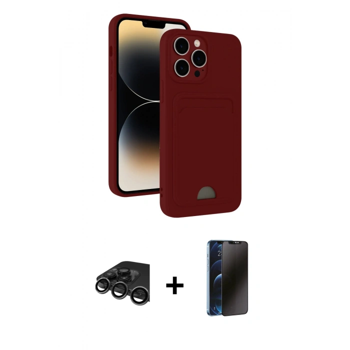 MARSİLYAN™- iPhone 15 Pro Max Kılıf Vadi Çizgi Prime - Siyah 3D Antistatik Hayalet Cam Ekran Koruyucu + Raze Metal Kamera Lens - TMGI