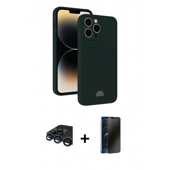 MARSİLYAN™- iPhone 15 Pro Max Kılıf Vadi Çizgi Prime - Siyah 3D Antistatik Hayalet Cam Ekran Koruyucu + Raze Metal Kamera Lens - LT