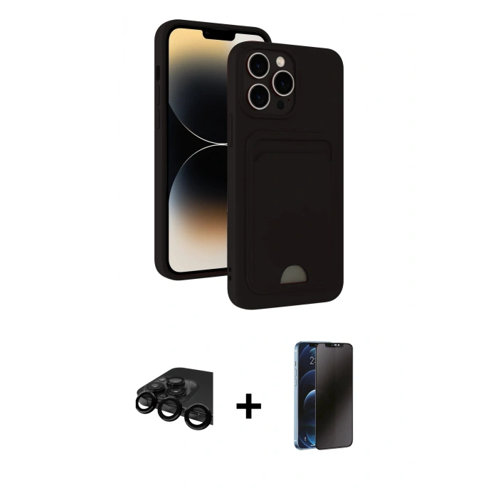 MARSİLYAN™- iPhone 15 Pro Max Kılıf Vadi Çizgi Prime - Siyah 3D Antistatik Hayalet Cam Ekran Koruyucu + Raze Metal Kamera Lens - SH