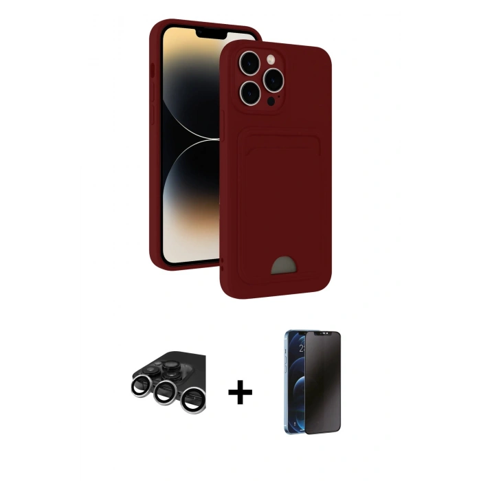 MARSİLYAN™- iPhone 15 Pro Max Kılıf Vadi Çizgi Prime - Siyah 3D Antistatik Hayalet Cam Ekran Koruyucu + Raze Metal Kamera Lens - GS