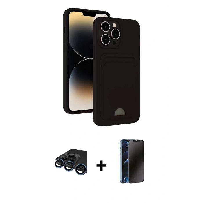 MARSİLYAN™- iPhone 15 Pro Max Kılıf Vadi Çizgi Prime - Siyah 3D Antistatik Hayalet Cam Ekran Koruyucu + Raze Metal Kamera Lens - LT