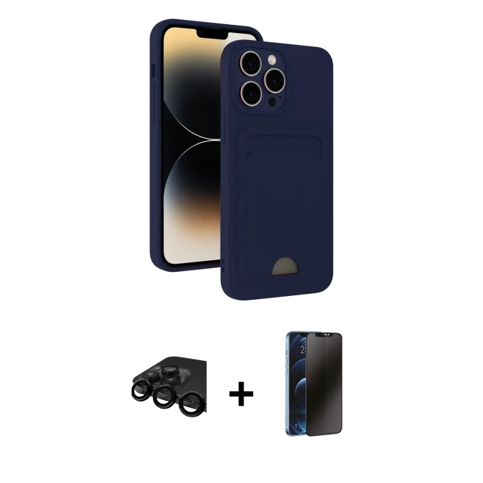 MARSİLYAN™- iPhone 15 Pro Max Kılıf Vadi Çizgi Prime - Siyah 3D Antistatik Hayalet Cam Ekran Koruyucu + Raze Metal Kamera Lens - SH