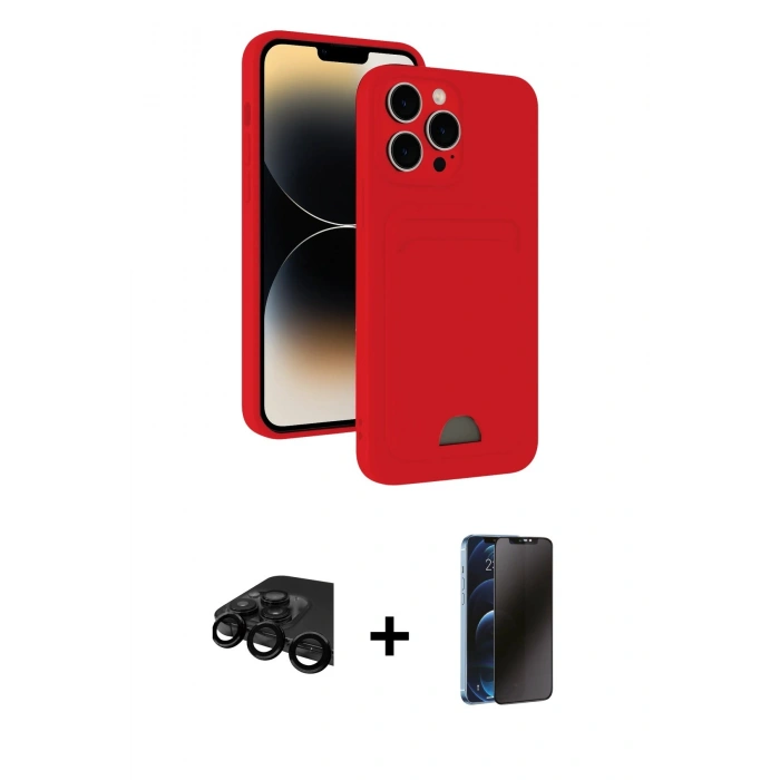 MARSİLYAN™- iPhone 15 Pro Max Kılıf Vadi Çizgi Prime - Siyah 3D Antistatik Hayalet Cam Ekran Koruyucu + Raze Metal Kamera Lens - SH