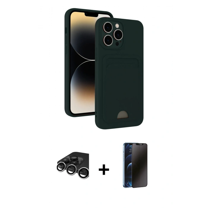 MARSİLYAN™- iPhone 15 Pro Max Kılıf Vadi Çizgi Prime - Siyah 3D Antistatik Hayalet Cam Ekran Koruyucu + Raze Metal Kamera Lens - GS