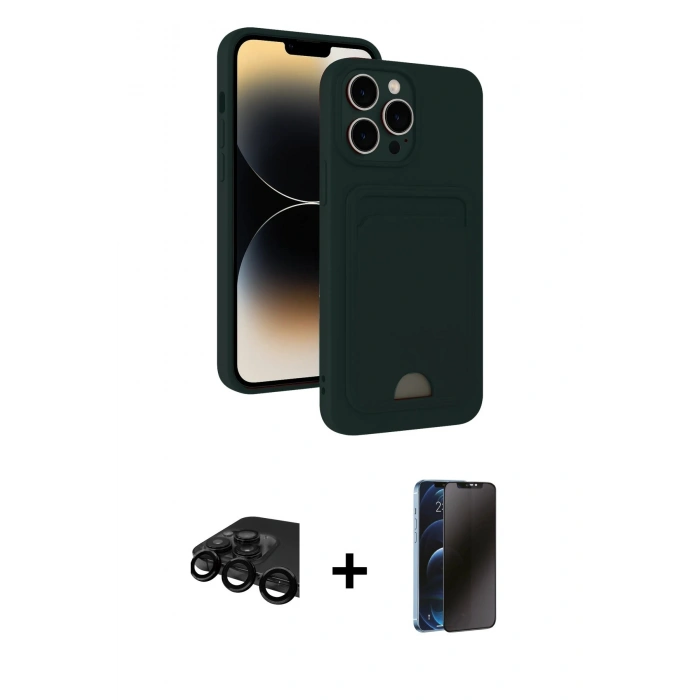 MARSİLYAN™- iPhone 15 Pro Max Kılıf Vadi Çizgi Prime - Siyah 3D Antistatik Hayalet Cam Ekran Koruyucu + Raze Metal Kamera Lens - SH