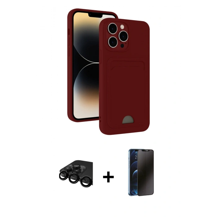 MARSİLYAN™- iPhone 15 Pro Max Kılıf Vadi Çizgi Prime - Siyah 3D Antistatik Hayalet Cam Ekran Koruyucu + Raze Metal Kamera Lens - SH
