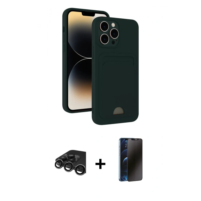 MARSİLYAN™- iPhone 15 Pro Max Kılıf Vadi Çizgi Prime - Siyah 3D Antistatik Hayalet Cam Ekran Koruyucu + Raze Metal Kamera Lens - TMGI