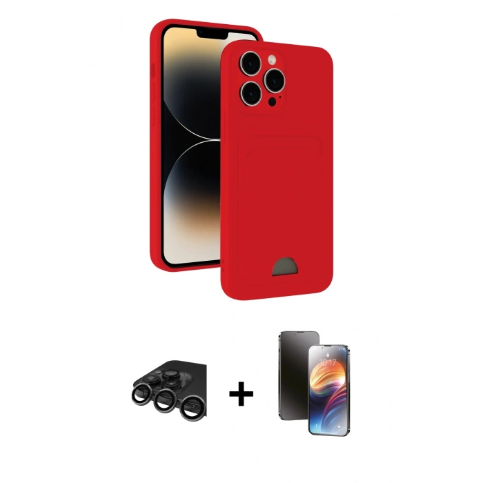 MARSİLYAN™- iPhone 15 Pro Max Kılıf Vadi Çizgi Prime - Siyah 3D Antistatik Mat Seramik Nano Ekran Koruyucu + Raze Metal Kamera Lens - TMGI