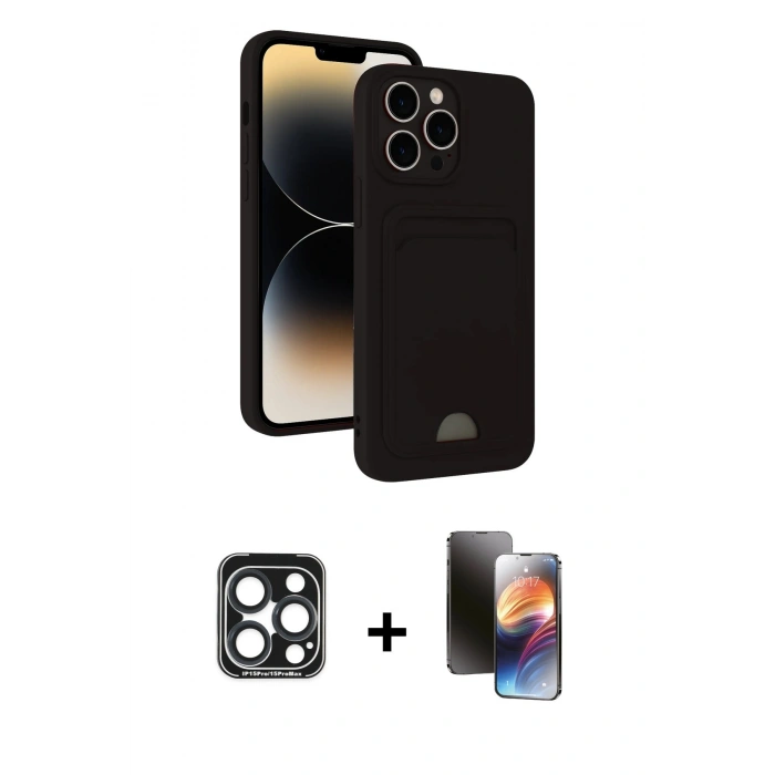 MARSİLYAN™- iPhone 15 Pro Max Kılıf Vadi Çizgi Prime - Siyah 3D Antistatik Mat Seramik Nano Ekran Koruyucu + PVD Metal Kamera Lens - LT