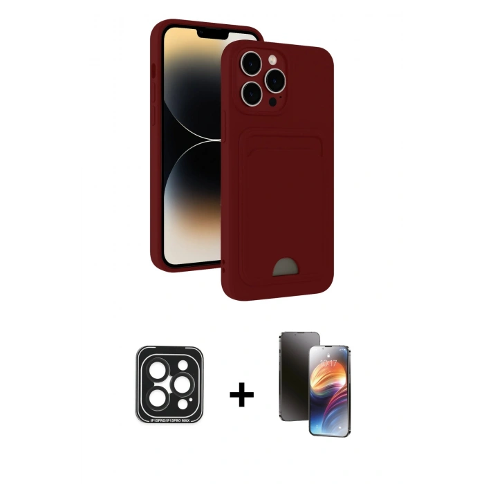 MARSİLYAN™- iPhone 15 Pro Max Kılıf Vadi Çizgi Prime - Siyah 3D Antistatik Mat Seramik Nano Ekran Koruyucu + PVD Metal Kamera Lens - SH