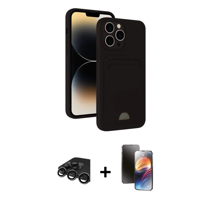 MARSİLYAN™- iPhone 15 Pro Max Kılıf Vadi Çizgi Prime - Siyah 3D Antistatik Mat Seramik Nano Ekran Koruyucu + Raze Metal Kamera Lens - TMGI