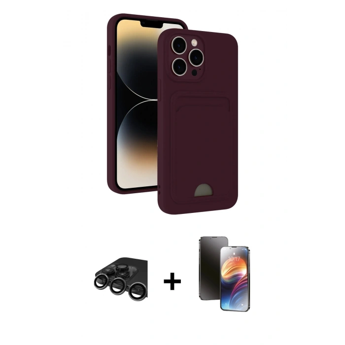 MARSİLYAN™- iPhone 15 Pro Max Kılıf Vadi Çizgi Prime - Siyah 3D Antistatik Mat Seramik Nano Ekran Koruyucu + Raze Metal Kamera Lens - TMGI