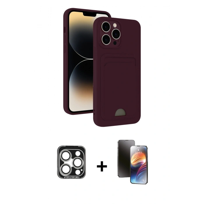 MARSİLYAN™- iPhone 15 Pro Max Kılıf Vadi Çizgi Prime - Siyah 3D Antistatik Mat Seramik Nano Ekran Koruyucu + PVD Metal Kamera Lens - GS