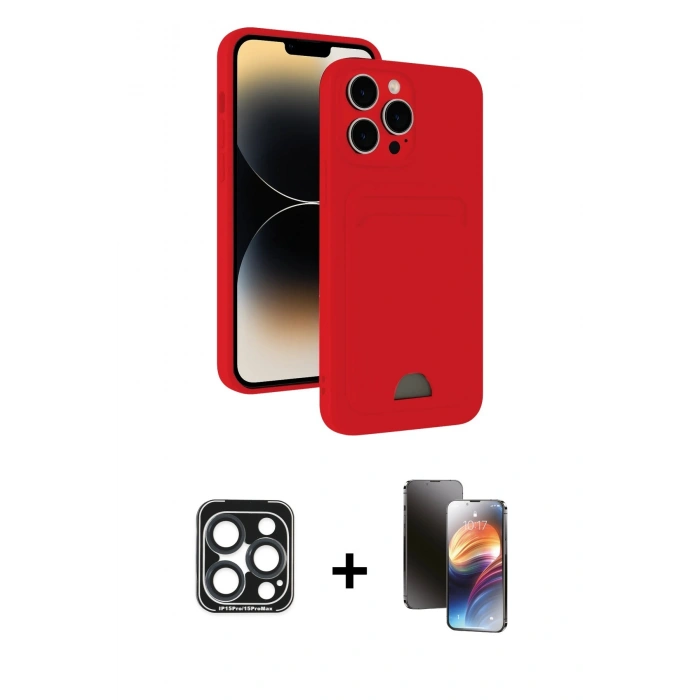 MARSİLYAN™- iPhone 15 Pro Max Kılıf Vadi Çizgi Prime - Siyah 3D Antistatik Mat Seramik Nano Ekran Koruyucu + PVD Metal Kamera Lens - LT