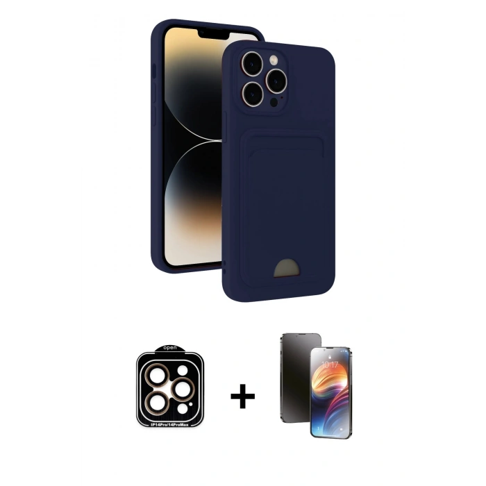 MARSİLYAN™- iPhone 15 Pro Max Kılıf Vadi Çizgi Prime - Siyah 3D Antistatik Mat Seramik Nano Ekran Koruyucu + PVD Metal Kamera Lens - TU
