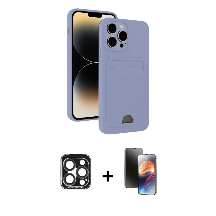 MARSİLYAN™- iPhone 15 Pro Max Kılıf Vadi Çizgi Prime - Siyah 3D Antistatik Mat Seramik Nano Ekran Koruyucu + PVD Metal Kamera Lens - LT