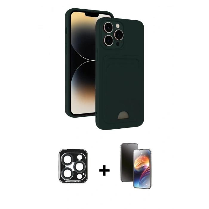 MARSİLYAN™- iPhone 15 Pro Max Kılıf Vadi Çizgi Prime - Siyah 3D Antistatik Mat Seramik Nano Ekran Koruyucu + PVD Metal Kamera Lens - LT