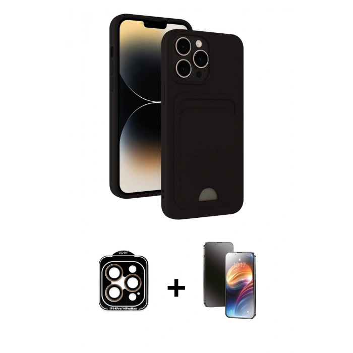 MARSİLYAN™- iPhone 15 Pro Max Kılıf Vadi Çizgi Prime - Siyah 3D Antistatik Mat Seramik Nano Ekran Koruyucu + PVD Metal Kamera Lens - TU
