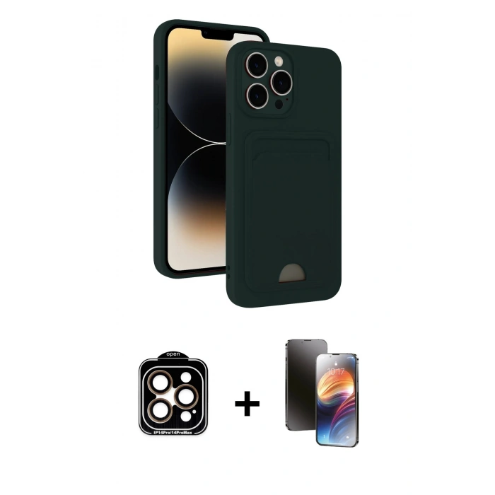 MARSİLYAN™- iPhone 15 Pro Max Kılıf Vadi Çizgi Prime - Siyah 3D Antistatik Mat Seramik Nano Ekran Koruyucu + PVD Metal Kamera Lens - TU