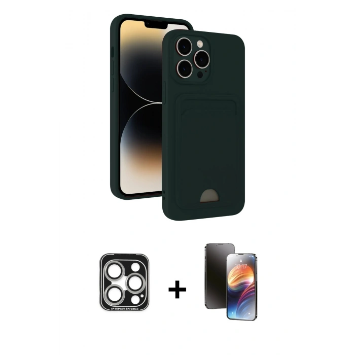 MARSİLYAN™- iPhone 15 Pro Max Kılıf Vadi Çizgi Prime - Siyah 3D Antistatik Mat Seramik Nano Ekran Koruyucu + PVD Metal Kamera Lens - GS