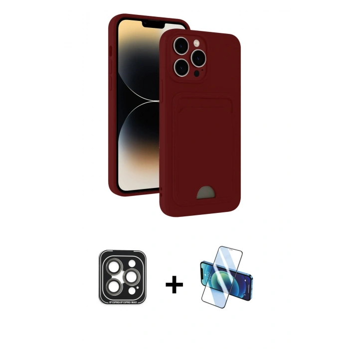 MARSİLYAN™- iPhone 15 Pro Max Kılıf Vadi Çizgi Prime - Siyah 3D Antistatik Seramik Nano Ekran Koruyucu + PVD Metal Kamera Lens - GI