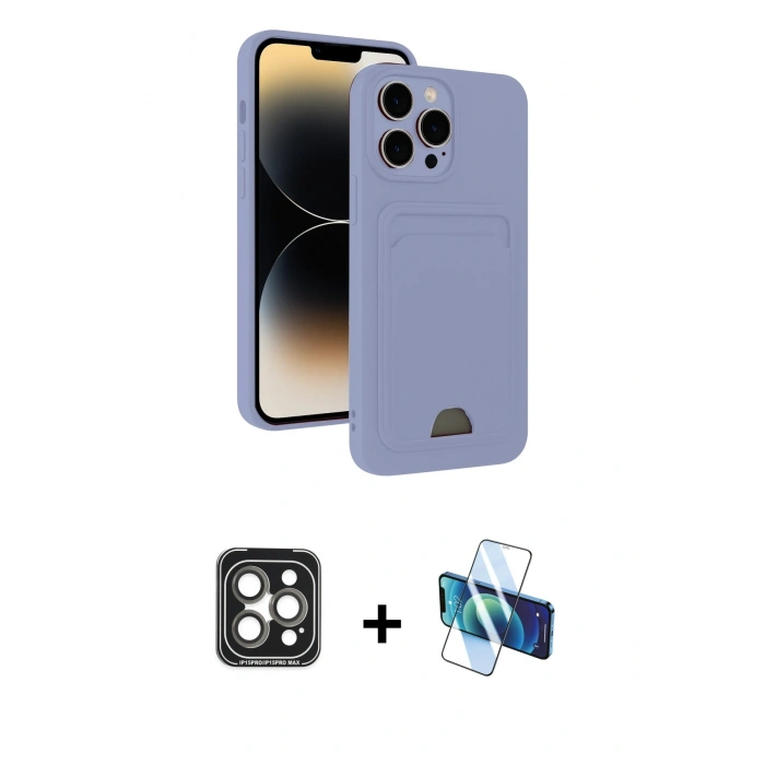MARSİLYAN™- iPhone 15 Pro Max Kılıf Vadi Çizgi Prime - Siyah 3D Antistatik Seramik Nano Ekran Koruyucu + PVD Metal Kamera Lens - GI