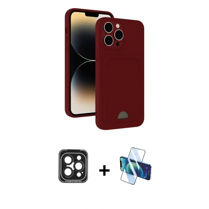 MARSİLYAN™- iPhone 15 Pro Max Kılıf Vadi Çizgi Prime - Siyah 3D Antistatik Seramik Nano Ekran Koruyucu + PVD Metal Kamera Lens - SH