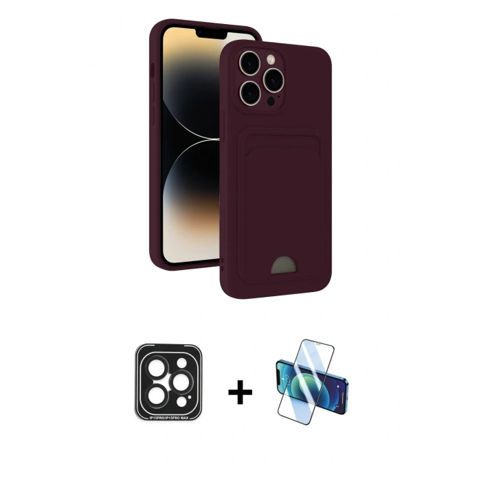 MARSİLYAN™- iPhone 15 Pro Max Kılıf Vadi Çizgi Prime - Siyah 3D Antistatik Seramik Nano Ekran Koruyucu + PVD Metal Kamera Lens - SH