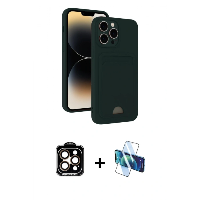 MARSİLYAN™- iPhone 15 Pro Max Kılıf Vadi Çizgi Prime - Siyah 3D Antistatik Seramik Nano Ekran Koruyucu + PVD Metal Kamera Lens - TU