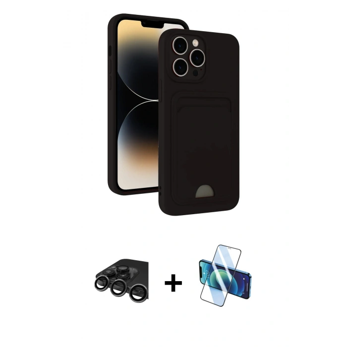 MARSİLYAN™- iPhone 15 Pro Max Kılıf Vadi Çizgi Prime - Siyah 3D Antistatik Seramik Nano Ekran Koruyucu + Raze Metal Kamera Lens - TMGI