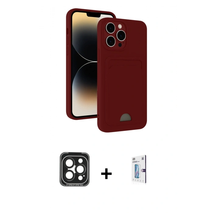 MARSİLYAN™- iPhone 15 Pro Max Kılıf Vadi Çizgi Prime - Siyah Bilvis 0.18mm Plus Cam Ekran Koruyucu + PVD Metal Kamera Lens - SH