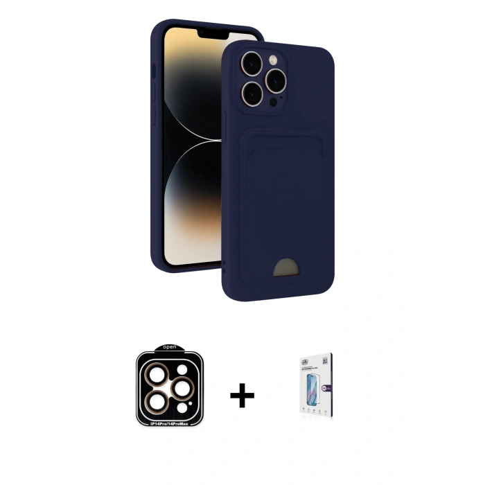 MARSİLYAN™- iPhone 15 Pro Max Kılıf Vadi Çizgi Prime - Siyah Bilvis 0.18mm Plus Cam Ekran Koruyucu + PVD Metal Kamera Lens - TU