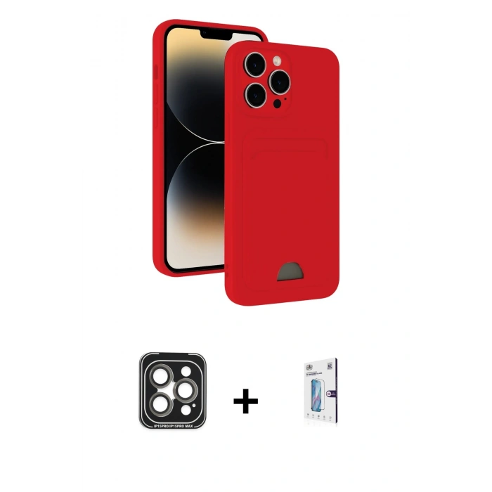 MARSİLYAN™- iPhone 15 Pro Max Kılıf Vadi Çizgi Prime - Siyah Bilvis 0.18mm Plus Cam Ekran Koruyucu + PVD Metal Kamera Lens - GI