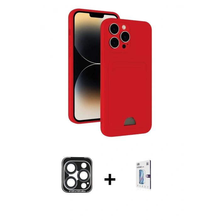 MARSİLYAN™- iPhone 15 Pro Max Kılıf Vadi Çizgi Prime - Siyah Bilvis 0.18mm Plus Cam Ekran Koruyucu + PVD Metal Kamera Lens - LT