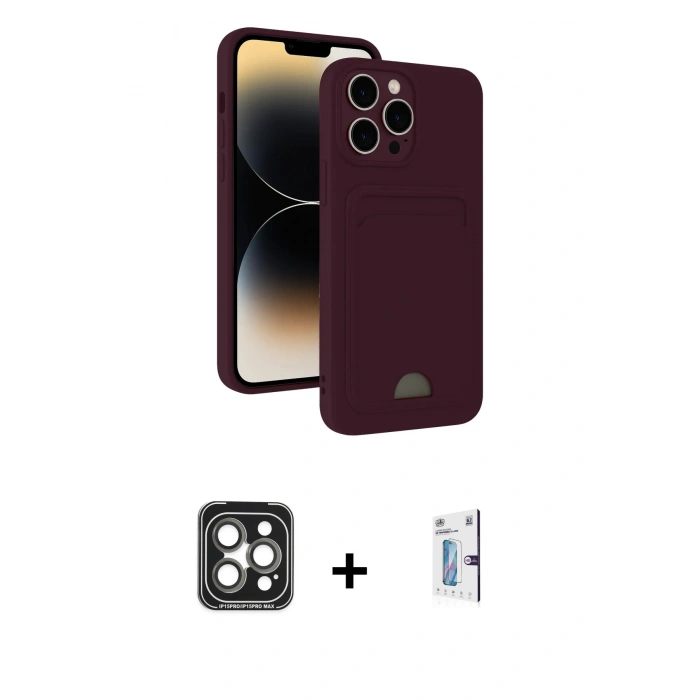 MARSİLYAN™- iPhone 15 Pro Max Kılıf Vadi Çizgi Prime - Siyah Bilvis 0.18mm Plus Cam Ekran Koruyucu + PVD Metal Kamera Lens - GI