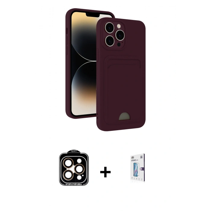 MARSİLYAN™- iPhone 15 Pro Max Kılıf Vadi Çizgi Prime - Siyah Bilvis 0.18mm Plus Cam Ekran Koruyucu + PVD Metal Kamera Lens - TU