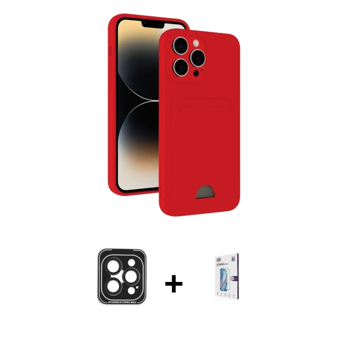 MARSİLYAN™- iPhone 15 Pro Max Kılıf Vadi Çizgi Prime - Siyah Bilvis 0.18mm Plus Cam Ekran Koruyucu + PVD Metal Kamera Lens - SH