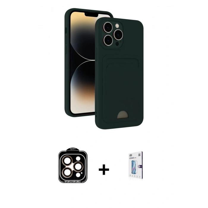 MARSİLYAN™- iPhone 15 Pro Max Kılıf Vadi Çizgi Prime - Siyah Bilvis 0.18mm Plus Cam Ekran Koruyucu + PVD Metal Kamera Lens - TU