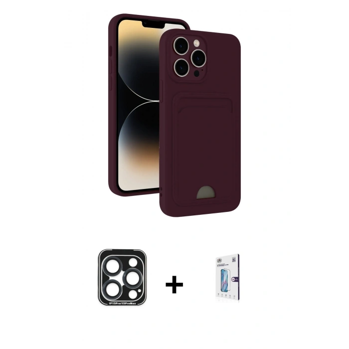 MARSİLYAN™- iPhone 15 Pro Max Kılıf Vadi Çizgi Prime - Siyah Bilvis 0.18mm Plus Cam Ekran Koruyucu + PVD Metal Kamera Lens - LT