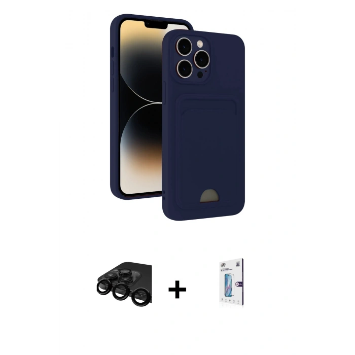 MARSİLYAN™- iPhone 15 Pro Max Kılıf Vadi Çizgi Prime - Siyah Bilvis 0.18mm Plus Cam Ekran Koruyucu + Raze Metal Kamera Lens - SH