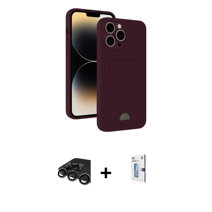 MARSİLYAN™- iPhone 15 Pro Max Kılıf Vadi Çizgi Prime - Siyah Bilvis 0.18mm Plus Cam Ekran Koruyucu + Raze Metal Kamera Lens - TMGI