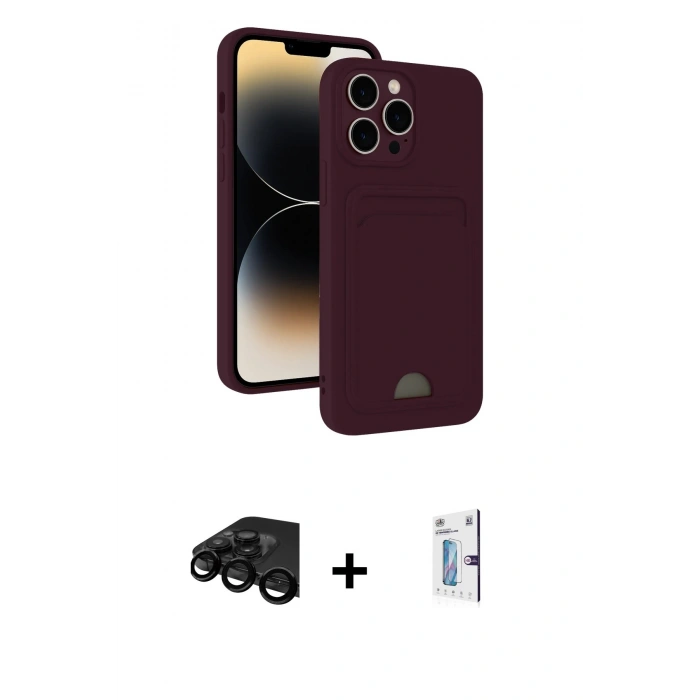 MARSİLYAN™- iPhone 15 Pro Max Kılıf Vadi Çizgi Prime - Siyah Bilvis 0.18mm Plus Cam Ekran Koruyucu + Raze Metal Kamera Lens - SH