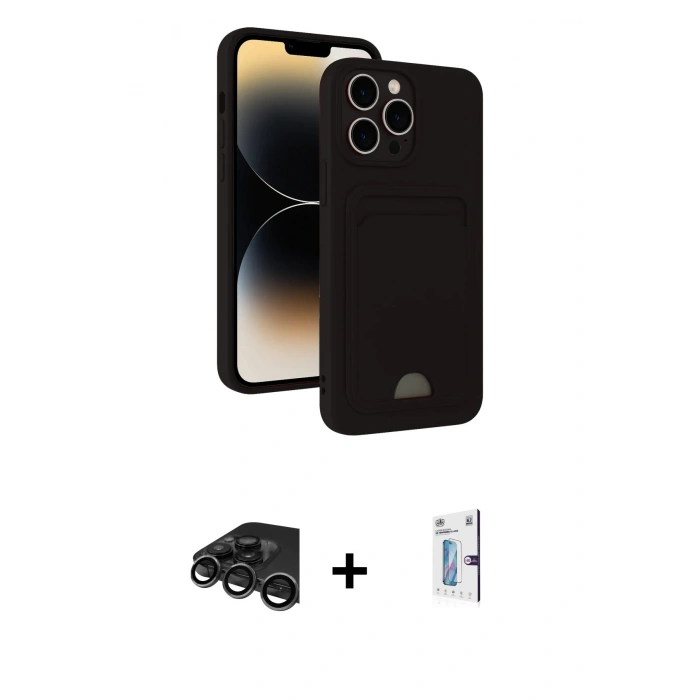 MARSİLYAN™- iPhone 15 Pro Max Kılıf Vadi Çizgi Prime - Siyah Bilvis 0.18mm Plus Cam Ekran Koruyucu + Raze Metal Kamera Lens - TMGI