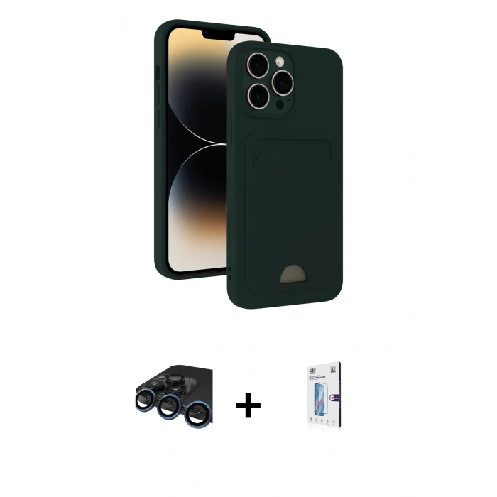 MARSİLYAN™- iPhone 15 Pro Max Kılıf Vadi Çizgi Prime - Siyah Bilvis 0.18mm Plus Cam Ekran Koruyucu + Raze Metal Kamera Lens - LT