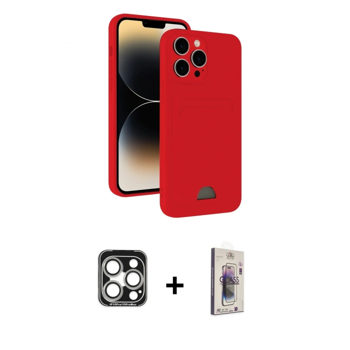MARSİLYAN™- iPhone 15 Pro Max Kılıf Vadi Çizgi Prime - Siyah Bilvis 3D Cam Ekran Koruyucu + PVD Metal Kamera Lens - GS