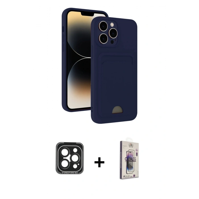 MARSİLYAN™- iPhone 15 Pro Max Kılıf Vadi Çizgi Prime - Siyah Bilvis 3D Cam Ekran Koruyucu + PVD Metal Kamera Lens - SH