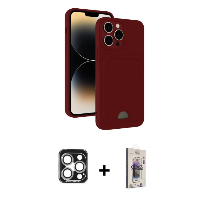 MARSİLYAN™- iPhone 15 Pro Max Kılıf Vadi Çizgi Prime - Siyah Bilvis 3D Cam Ekran Koruyucu + PVD Metal Kamera Lens - GS