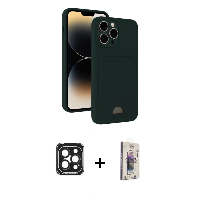 MARSİLYAN™- iPhone 15 Pro Max Kılıf Vadi Çizgi Prime - Siyah Bilvis 3D Cam Ekran Koruyucu + PVD Metal Kamera Lens - SH