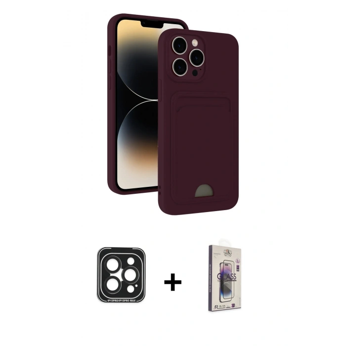 MARSİLYAN™- iPhone 15 Pro Max Kılıf Vadi Çizgi Prime - Siyah Bilvis 3D Cam Ekran Koruyucu + PVD Metal Kamera Lens - SH