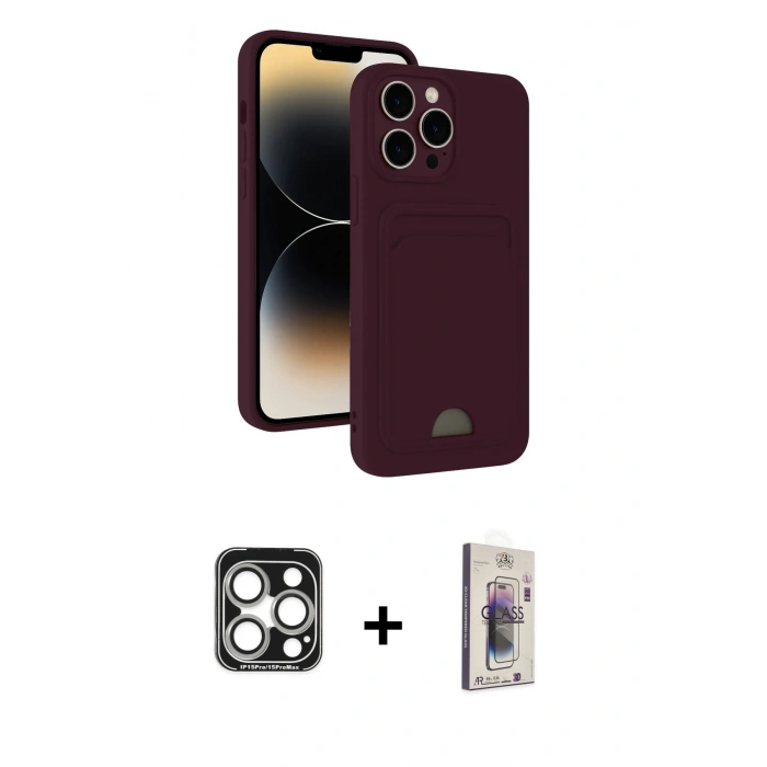 MARSİLYAN™- iPhone 15 Pro Max Kılıf Vadi Çizgi Prime - Siyah Bilvis 3D Cam Ekran Koruyucu + PVD Metal Kamera Lens - GS
